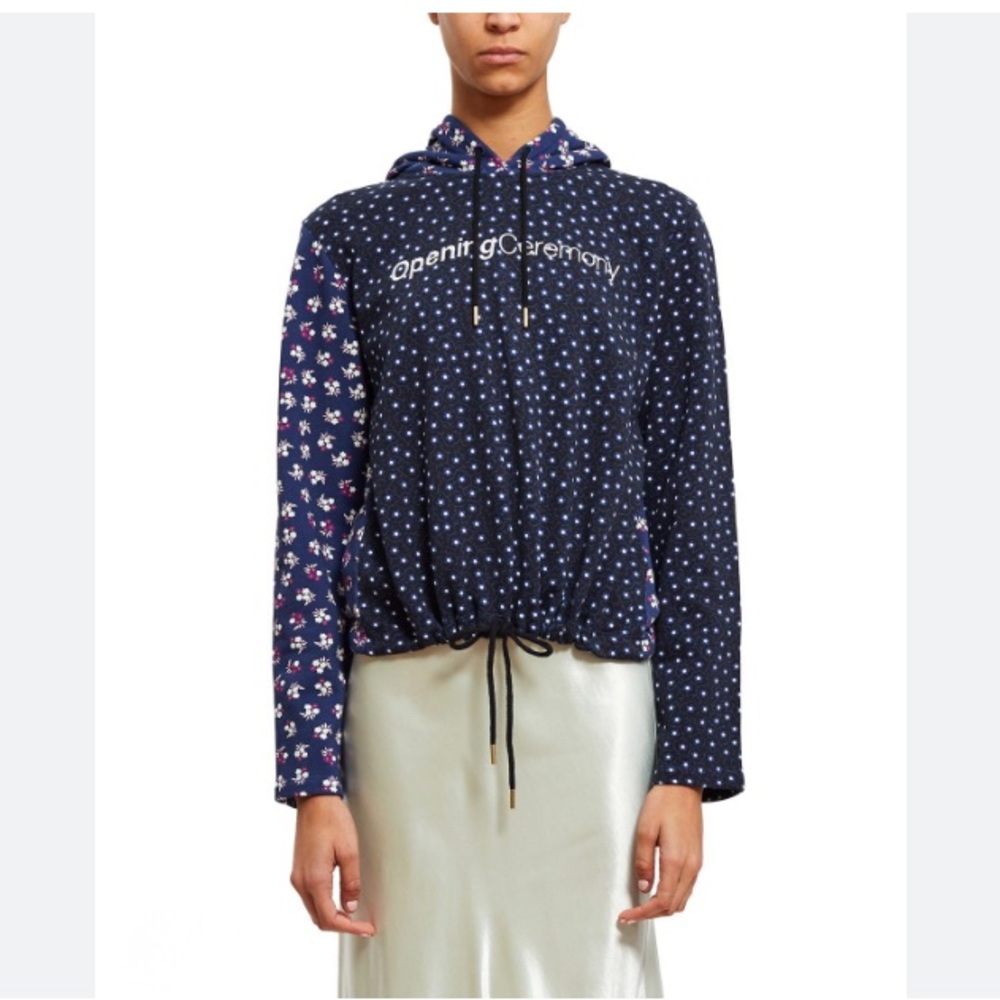 Opening Ceremony cotton floral hoodie sweatshirt mixed pattern blue sz small